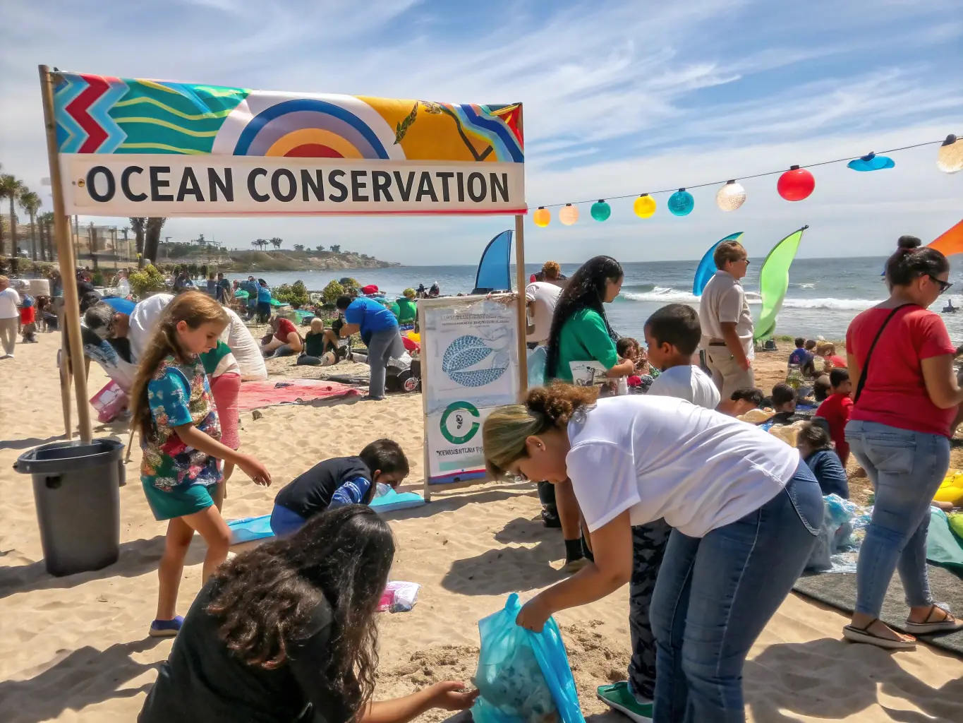 A lively community event with people exploring maritime exhibits and participating in activities.