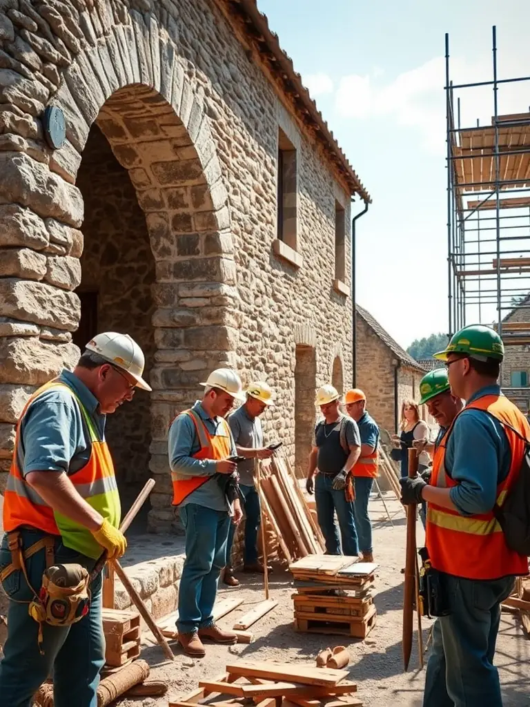 A photograph of volunteers meticulously restoring a section of old naval rigging at Les Vieux Bouts de Sausset, showcasing their dedication to preserving maritime heritage.