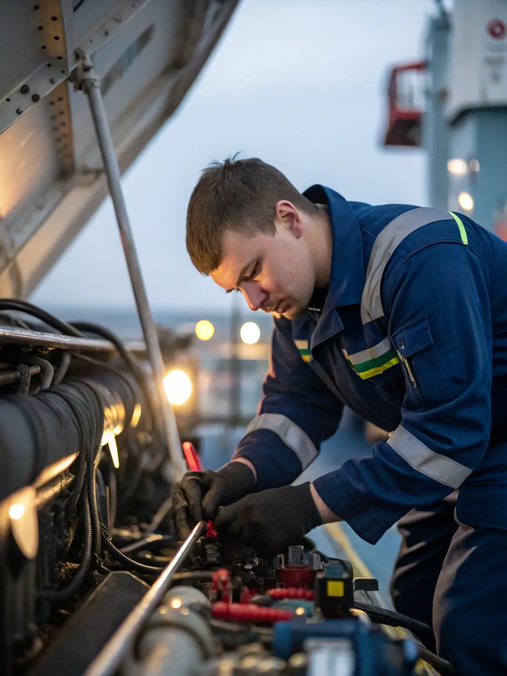 A high-quality photo of volunteers restoring a vintage sailboat's rigging at the Sausset-les-Pins harbor, showcasing the meticulous work involved in heritage conservation.